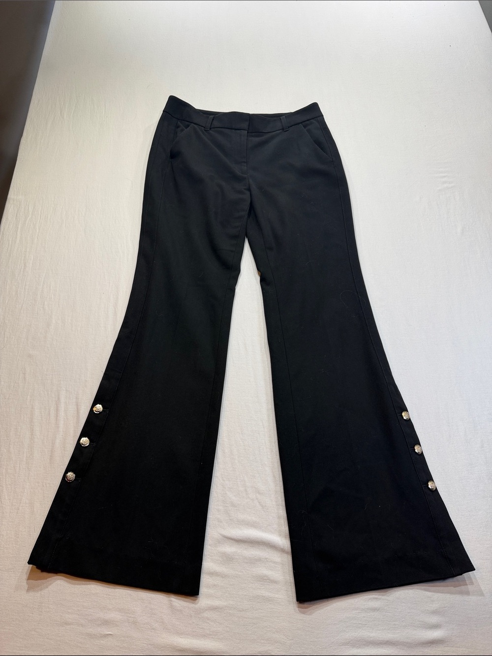 White House Black Market Black Flare Pants with Side Snap Buttons